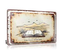 FZFN Plaque en métal décorative avec inscription « An Open Book Amidst A Serene Landscape With Mountains In The Back » - Plaque humoristique en étain - Décoration de caverne de bar (30 x 40 cm)