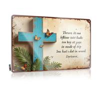 FZFN Plaque en métal décorative vintage Whispers Of Hope: A Cross With Butterflies And Palm Leaves Tin Sign Funny Man Cave Signs Sarcastic Signs (20 x 30 cm)