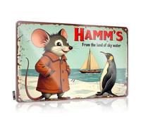 FZFN Plaque en métal pour garage Man Cave Hamm's: A Mouse And Penguin Adventure By The Sea - Panneau en étain pour chambre à coucher - Panneau amusant pour bar (20 x 30 cm)