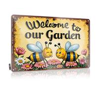 FZFN Plaque en métal pour Man Cave Welcome To Our Garden : A Joyful Bee Gathering - Décoration de porte de chambre à coucher, accessoires de bar pour homme C (30 x 40 cm)