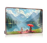 FZFN Plaque humoristique en étain avec inscription « Two Women Enjoying A Serene Lake View With Mountains In The Backg » (30 x 40 cm)