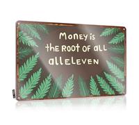 FZFN Plaque murale vintage en métal avec inscription « Money As The Root: A Playful Reminder » (20 x 30 cm)