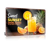 FZFN Plaque rétro en étain avec inscription « Sunset Hourly Ganks: Rafraîchissant Orange Ananas Juice Blend » - Décoration d'intérieur pour homme - Plaque en métal vintage amusante (20 x 30 cm)