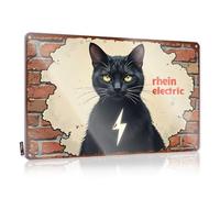 FZFN Plaque rétro en étain Rhein Electric: The Power Of Black Cats Unleashed! Panneau en métal drôle pour garage bar (30 x 40 cm)