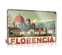 FZFN Plaque rétro en métal avec inscription « Florence Italy » - Une ville d'art et d'histoire - Plaque en métal décorative - Accessoires et décoration (30 x 40 cm)