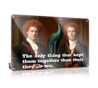 FZFN Plaque rétro en métal « Two Men In Period Attire » avec statue de paon - Plaque en métal décorative - Accessoires et décoration (30 x 40 cm)