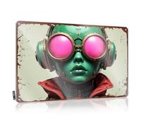 FZFN Plaque vintage en étain drôle Steampunk Goggles: A Cyberpunk Adventure in Green and Pink Tin Sign Mancave Signs and Decor Metal Bar Decor (20 x 30 cm)