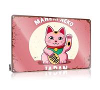 FZFN Pool Stuff Décoration murale cool idées rustiques | Maneki Neko, le chat porte-bonheur du Japon. Décoration murale en métal grunge pour entrée de maison (20 x 30 cm)