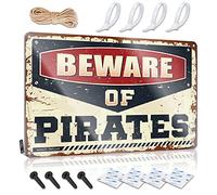FZFN Posters Essentials Œuvre d'art imperméable style shabby chic rétro pour café, pub espace | Country pré-percée « Beware of Pirates » (20 x 30 cm)