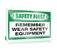 FZFN Safety First Remember Wear Safety Equipment Ensemble d'équipement de sécurité à suspendre pour chambre à coucher | Panneau amusant fait à la main - Décoration murale vintage en métal (20 x 30 cm)