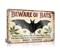 FZFN Signs For Bedroom Door Beware Of Bats: A Spooky Warning Sign Tin Sign Decor Man Cave Signs For Men (30 x 40 cm)