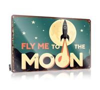 FZFN Stuff For Boys Room Plaque en métal vintage « Rocket Launching Towards The Moon With Stars In The Sky » (30 x 40 cm)