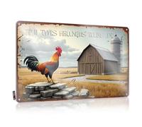FZFN Stuff For Your Room - Scène rustique de ferme avec coq sur rochers - Panneau en étain - Décoration de bar vintage (30 x 40 cm)