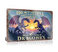 FZFN Stuff For Your Room Two Purple Dragons Facing Each Other With Warning Text Tin Sign and Decor Vintage Bar Decor (20 x 30 cm)