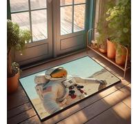 FZFN Tapis astronaute dans le désert avec écusson drapeau américain, décoration amusante pour porte extérieure, lavable en machine (65 x 90 cm)