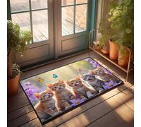 FZFN Tapis de bain amusant en mousse à mémoire de forme | Cinq chatons mignons dans un jardin avec des papillons et des fleurs - Grande porte extérieure antidérapante et absorbante pour Halloween (50