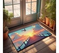 FZFN Tapis de bain en mousse à mémoire de forme Coucher de soleil sérénité : un quai et des mouettes - Accessoire de camping en plein air Tapis absorbant adapté pour la pêche dans les zones à fort