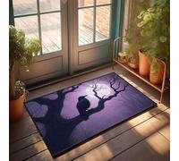 FZFN Tapis de bain lavable Un corbeau perché sur une branche sous une pleine lune dans une forêt brumeuse - Grande décoration de salle de jeux d'extérieur - Tapis absorbant adapté aux zones de forte