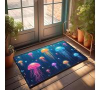 FZFN Tapis de bain méduse colorée phosphorescente dans l'océan profond, décoration d'intérieur, tapis de sol carré en mousse pour Halloween, salon, chambre à coucher (65 x 90 cm)