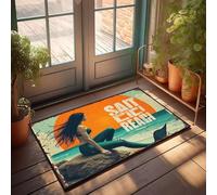FZFN Tapis de bain pelucheux pour chambre à coucher, sirène assise sur un rocher avec océan et coucher de soleil derrière elle. Tapis antidérapant idéal pour la décoration de la maison et du bureau