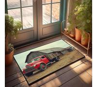 FZFN Tapis de bain pour animaux de compagnie - Camion rouge vintage garé devant une grange rustique. Absorbant l'eau, profil bas, antidérapant, pour adolescents (40 x 60 cm)