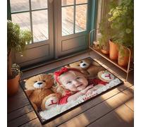 FZFN Tapis de bain pour camping-car - Accessoires de salle de bain à profil bas - Adorable tout-petit blond avec nœud rouge entouré d'ours en peluche - Antidérapant (40 x 60 cm)