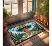 FZFN Tapis de bain vintage avec chemin de forêt enchantée avec arbre géant et silhouettes - Résistant aux taches - En plastique - Lavable et facile à nettoyer pour Noël - 40 x 60 cm
