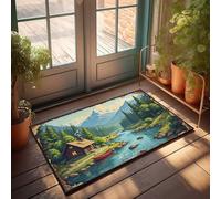FZFN Tapis de bienvenue de ferme Cabane sereine au bord de la rivière avec des montagnes enneigées dans le fond de la piscine, accessoires de bar (40 x 60 cm)