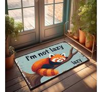 FZFN Tapis de bienvenue pour salle de classe Panda rouge reposant sur une branche : « I'm Not Lazy » Paillasson pour la maison (40 x 60 cm)