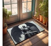 FZFN Tapis de bienvenue Un chevalier en armure avec des ailes tient une épée et un bouclier. - Tapis doux rétro, décoration extérieure printanière, tapis de bain super absorbant pour maman, chambre à