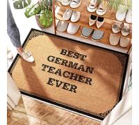 FZFN Tapis de coco foncé « Best German Teacher Ever » | Bureau - Lavable pour porte/cercle Time - Tapis de bienvenue pour porte d'entrée, entrée intérieure et extérieur en caoutchouc (65 x 90 cm)