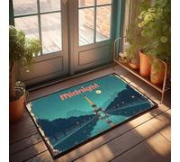 FZFN Tapis de couloir imperméable pour extérieur Midnight in Paris : Tour Eiffel réfléchissant sous la pleine lune - Tapis de bain en peluche pour dortoir, chambre à coucher, convient pour absorber la