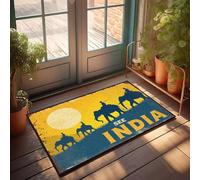 FZFN Tapis de cuisine à poils longs et résistants à l'eau - Explorez les paysages majestueux de l'Inde sur le dos d'éléphant sous la pleine lune Envers en caoutchouc durable antidérapant pour l'hiver