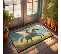 FZFN Tapis de douche lavable de salle de bain rustique avec motif de fée qui chevauche une licorne majestueuse à travers une prairie fleurie pour moto (40 x 60 cm)