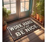 FZFN Tapis de porche pour extérieur rustique avec panneau de motivation : Work Hard And Be Nice - Tapis rétro de cuisine (65 x 90 cm)
