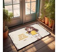 FZFN Tapis de porte de bienvenue pour entrée extérieure Chibi fille avec tournesol : un joli dessin animé illustré paillasson, tapis de cuisine, décoration d'intérieur unique (65 x 90 cm)
