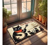 FZFN Tapis de porte d'extérieur pour entrée extérieure The Black Cat Serenade : une aventure musicale nautique paillasson, décoration de porche printanière, décoration de maison de lac (40 x 60 cm)