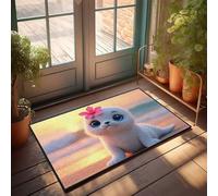 FZFN Tapis de salle de bain à poils ras pour intérieur - Adorable chiot phoque avec fleur sur la tête au coucher du soleil - Zone bohème pour café (65 x 90 cm)