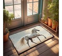 FZFN Tapis de salle de bain antidérapant cheval blanc au galop dans le désert coucher de soleil - Tapis de décoration de porte en peluche, convient pour une décoration d'intérieur rapide (50 x 80 cm)