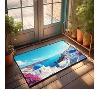FZFN Tapis de salle de bain antidérapant durable | Dômes bleus et bâtiments blancs surplombant la mer Chenille baignoire cuisine pour entrée de maison occidentale (50 x 80 cm)
