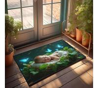 FZFN Tapis de salle de bain antidérapant pour porte d'entrée de ferme | Un bébé qui dort paisiblement dans un nid entouré de papillons lumineux. Douche carrée pour pierre (65 x 90 cm)