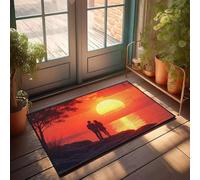FZFN Tapis de salle de bain décoratif pour porte d'entrée | Un couple regarde un coucher de soleil enflammé sur l'océan en plein air grand anti-fatigue (65 x 90 cm)