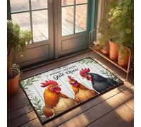 FZFN Tapis de salle de bain « Live Like Someone Left Her Gate Open : A Colorful Rooster Trio Cel - Door Funny Back Yard Decorations Bathroom Mats Tapis lavable, parfait pour une utilisation intérieure