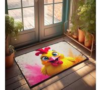 FZFN Tapis de salle de bain pour porte d'extérieur, grand poulet coloré avec de grands yeux | Tapis de décoration d'extérieur ultra imperméable, idéal pour les mathématiques et la décoration