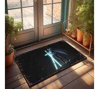 FZFN Tapis de sol de bain en mousse à mémoire de forme d'ange foncé avec épées lumineuses debout dans l'ombre - Petit accessoire d'extérieur pour la maison, le bar - Tapis absorbant adapté aux zones à