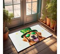 FZFN Tapis de sol pour la Saint-Patrick avec chapeau vert et lunettes de soleil, barres absorbantes anti-fatigue pour la maison, idéal pour les hommes dans les zones très fréquentées (65 x 90 cm)