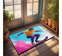 FZFN Tapis de sol vintage à profil bas | Un skateboarder dans un engrenage vibrant vole dans l'air. Coin pour antimicrobien (40 x 60 cm)
