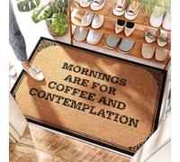 FZFN Tapis d'extérieur mignon | Mornings Are For Coffee And Contemplation - Entrée intérieure et antidérapant/Circle Time - Paillasson demi-lune pour l'extérieur, salle de bain (65 x 90 cm)