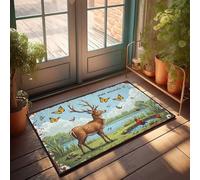 FZFN Tapis rétro avec animaux du Texas : une scène de vie sauvage vibrante pour l'entrée de la maison (50 x 80 cm)