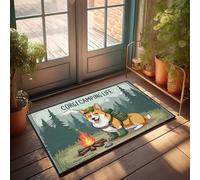 FZFN Tapis rétro Corgi's Adventure : un conte de feu de camp confortable Paillasson Home Sweet Home pour entrée de maison (50 x 80 cm)